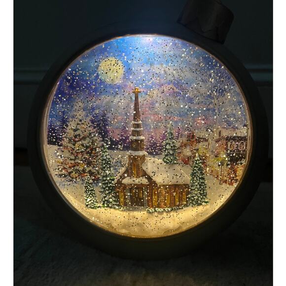 Snow Globe Church Illuminated Animated Glitter Jumbo Ornament Snow Globe - Picture 2 of 5